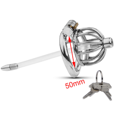 Stainless Chastity Cage with Urethral Sound Catheter tube